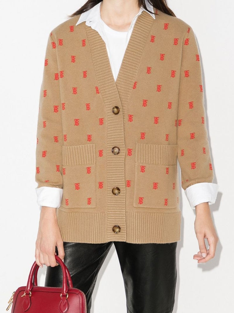 Neutral Monogram Intarsia Cardigan