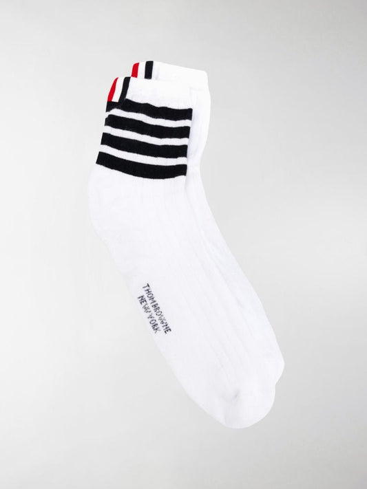 White 4-bar Stripe Ankle Socks