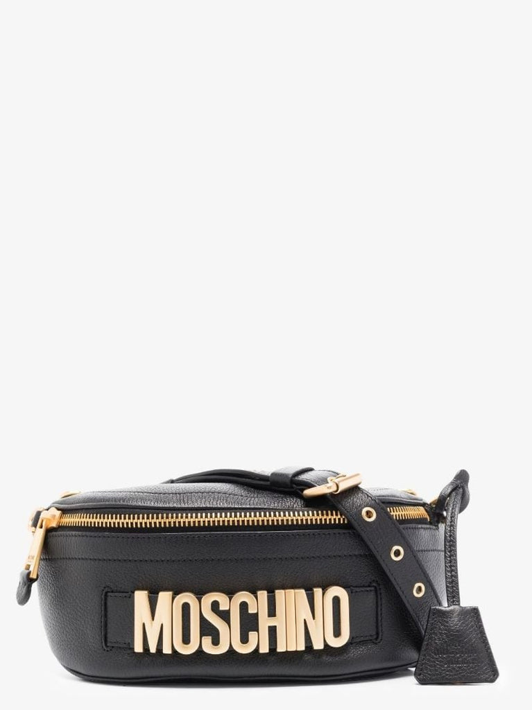 Black Logo Plaque Leather Belt Bag