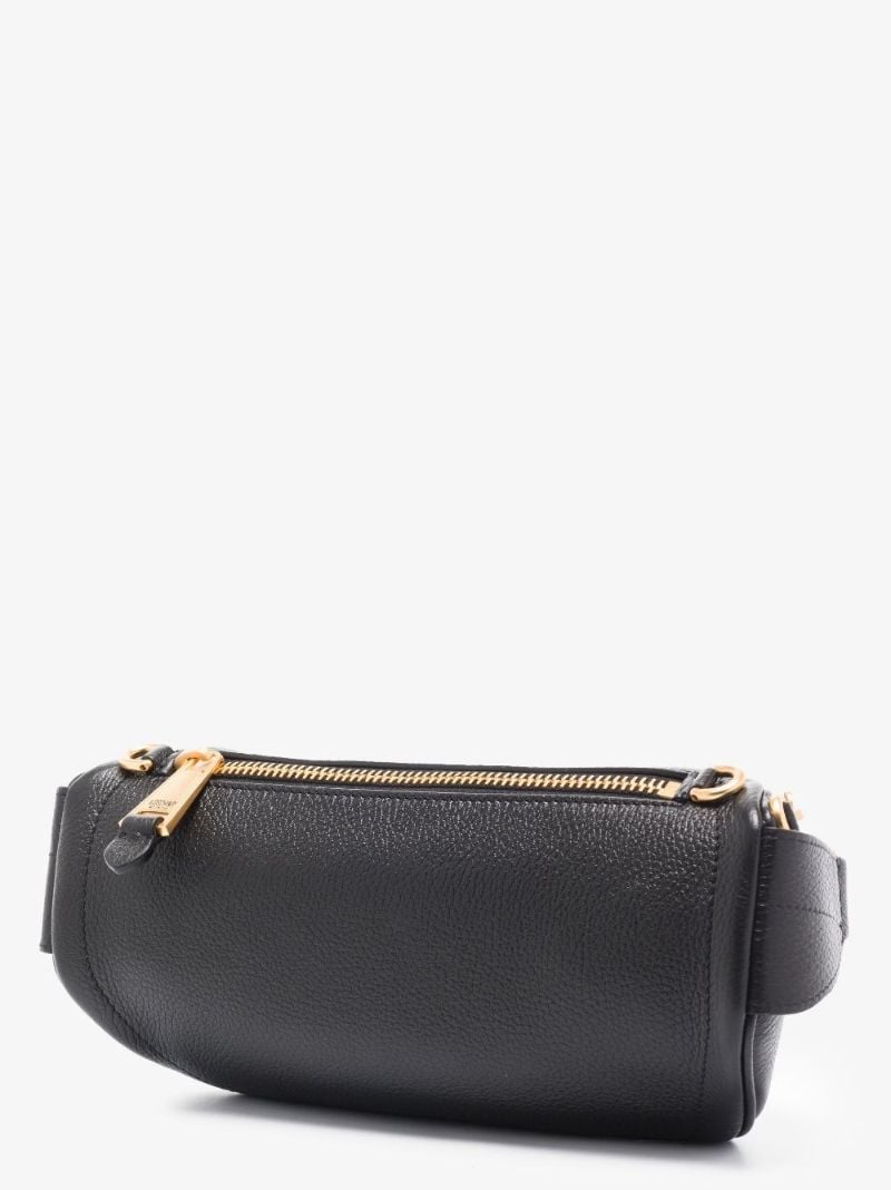 Black Logo Plaque Leather Belt Bag