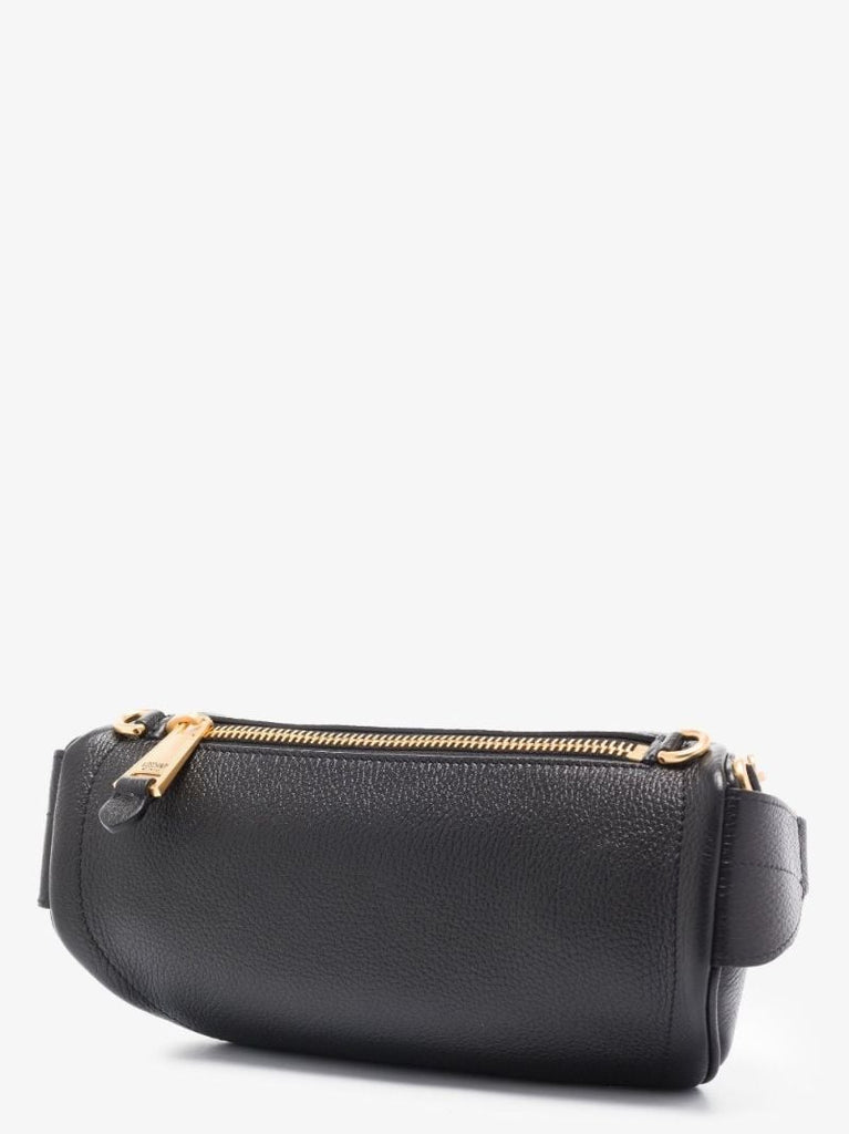 Black Logo Plaque Leather Belt Bag