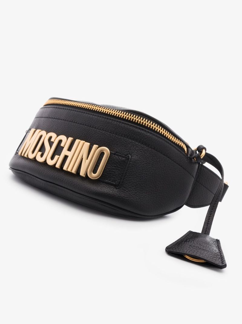 Black Logo Plaque Leather Belt Bag