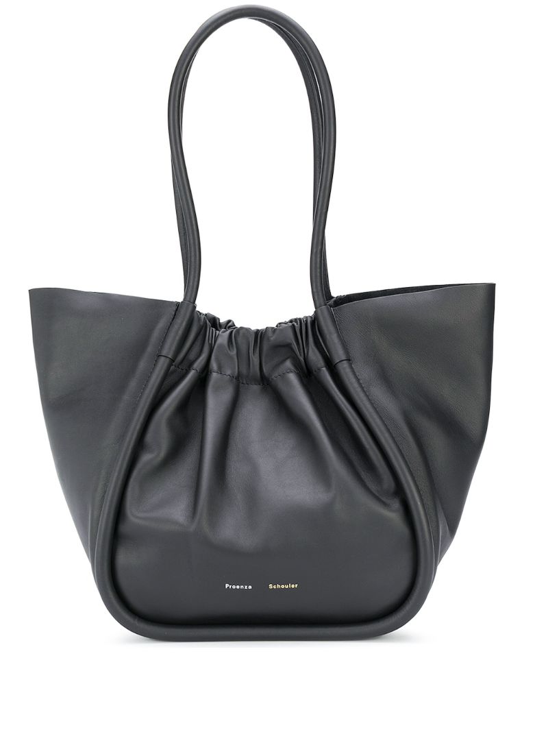 Ruched Large Leather Tote Bag