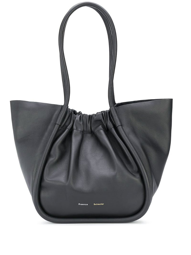 Ruched Large Leather Tote Bag