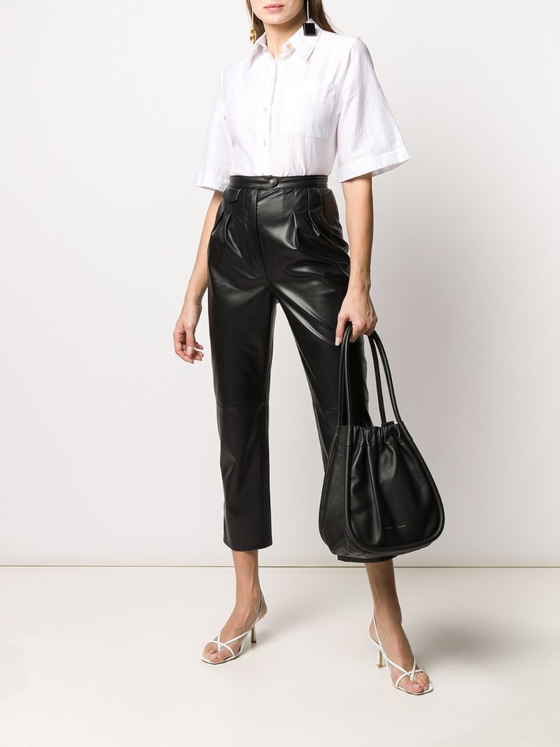 Ruched Large Leather Tote Bag
