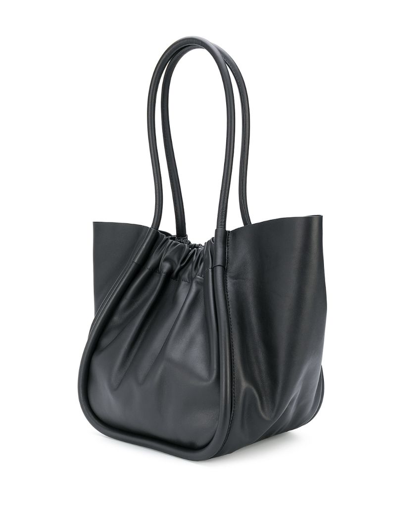 Ruched Large Leather Tote Bag
