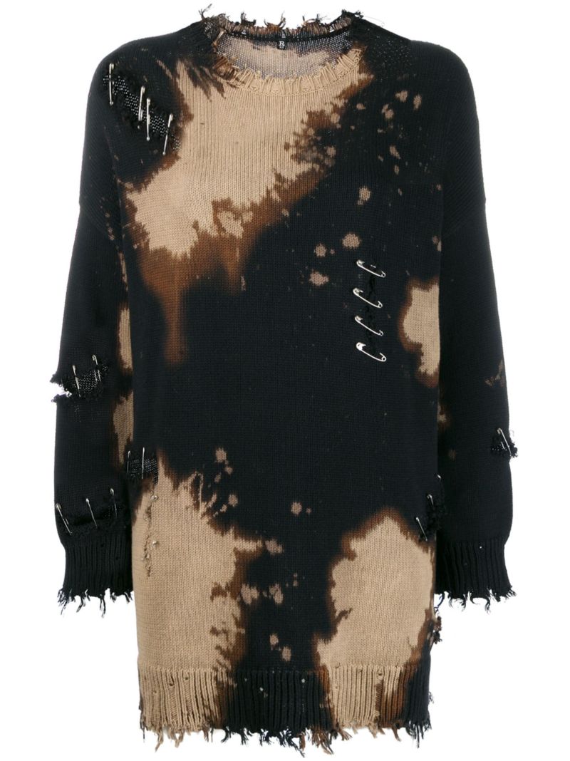 Black Distressed Safety Pin Sweater