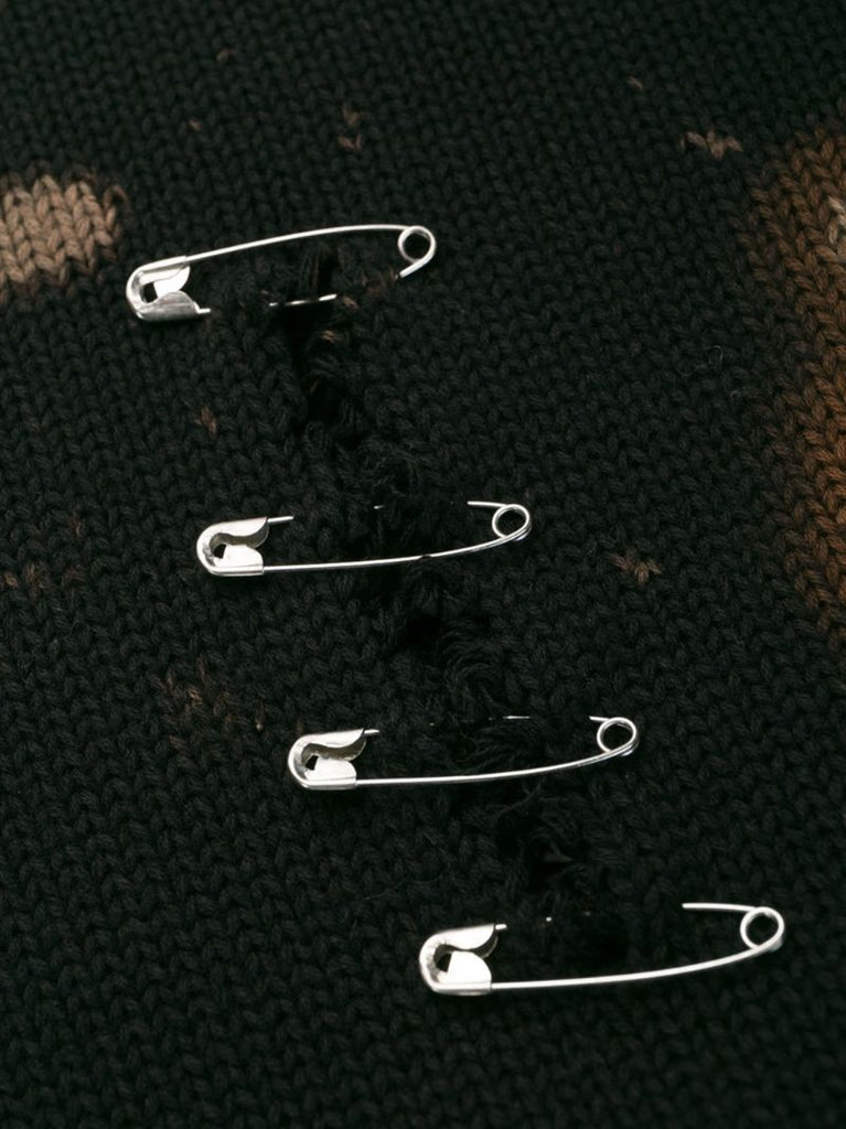 Black Distressed Safety Pin Sweater