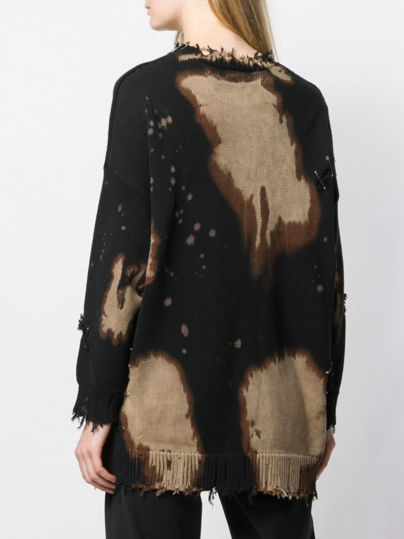 Black Distressed Safety Pin Sweater