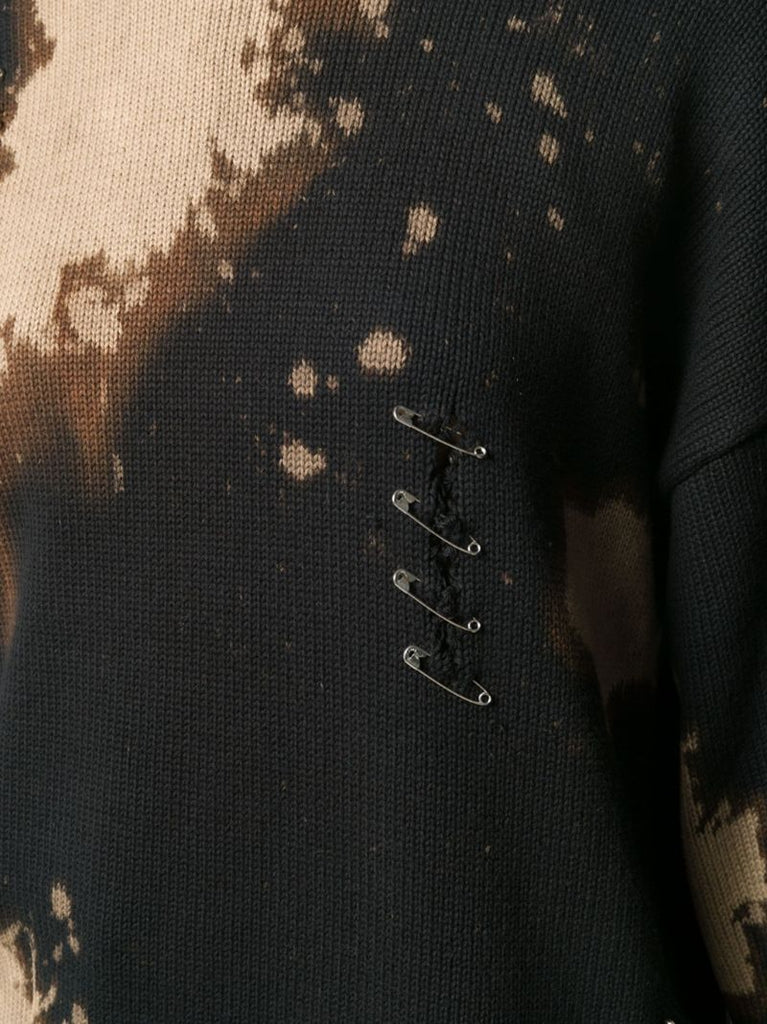 Black Distressed Safety Pin Sweater