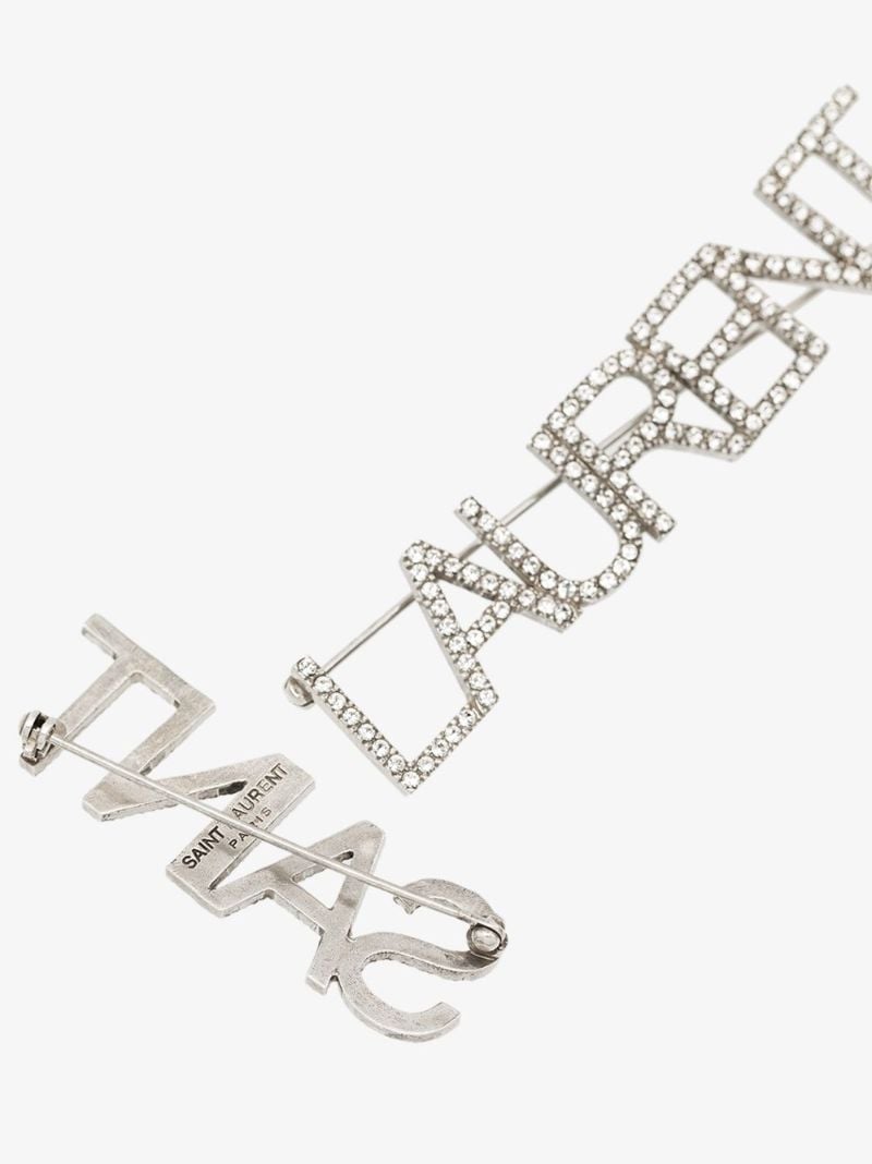 Silver Tone Crystal Logo Brooch
