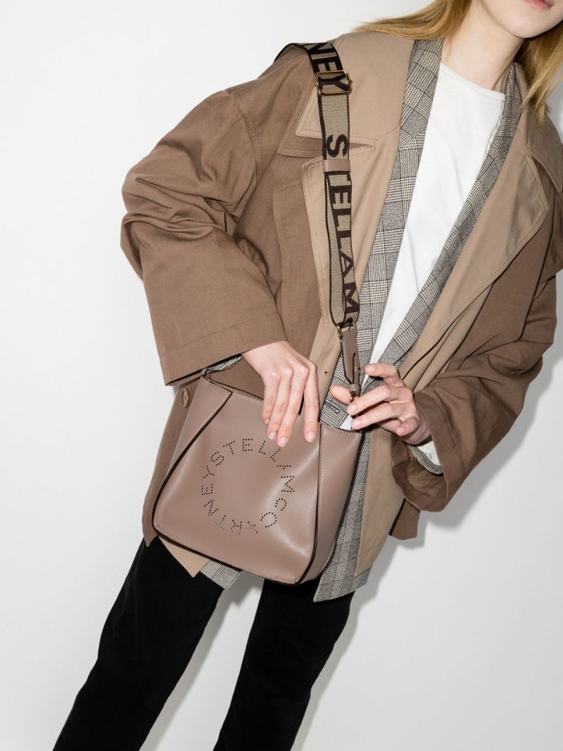 Neutral Logo Faux Leather Cross Body Bag