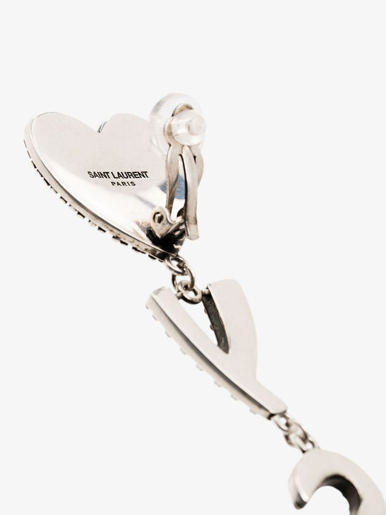 Silver Tone Heart Logo Drop Earrings