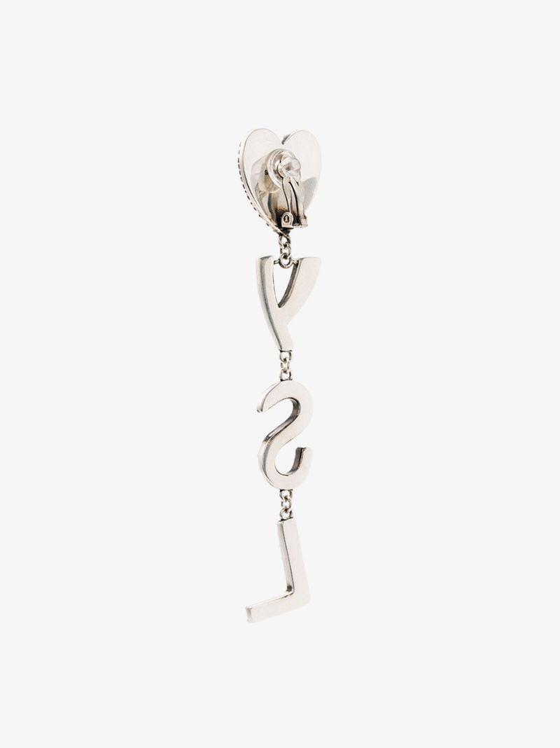 Silver Tone Heart Logo Drop Earrings