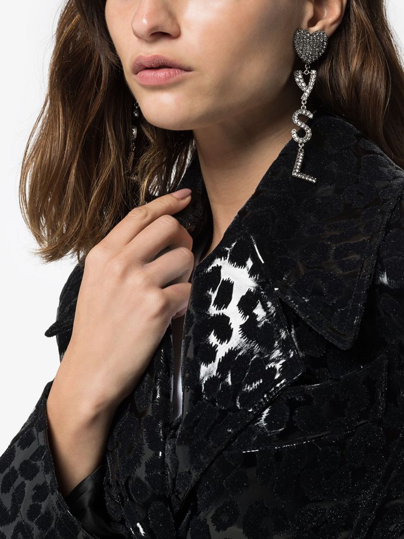 Silver Tone Heart Logo Drop Earrings