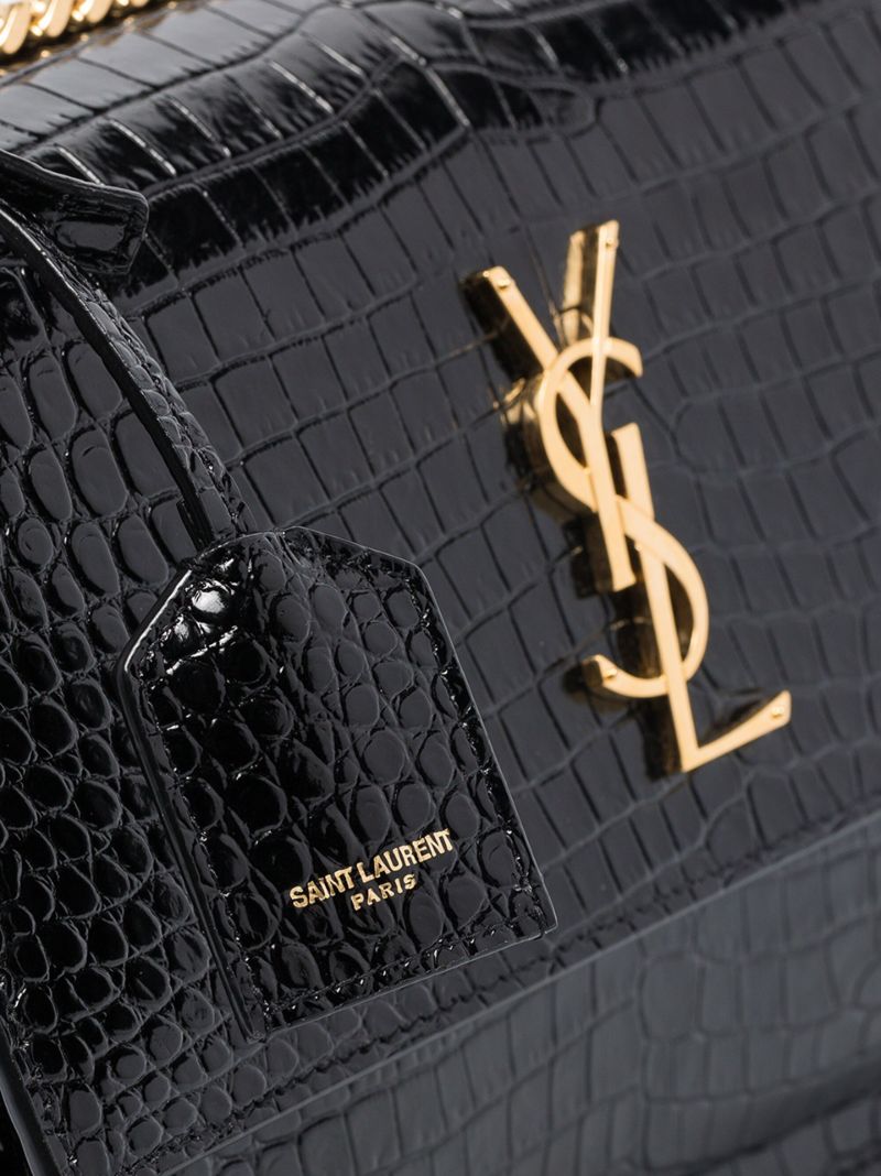 Black Sunset Medium Mock Croc Leather Shoulder Bag