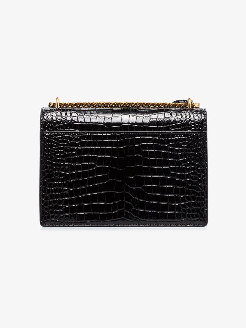 Black Sunset Medium Mock Croc Leather Shoulder Bag