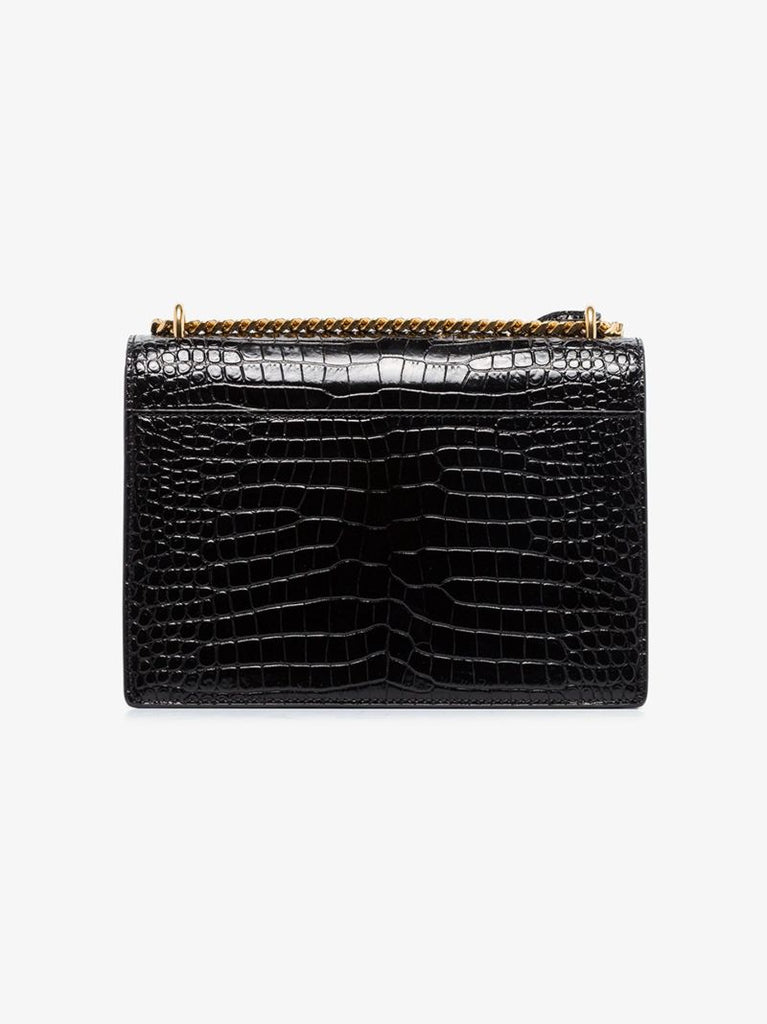 Black Sunset Medium Mock Croc Leather Shoulder Bag