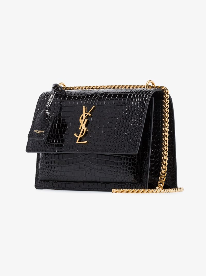Black Sunset Medium Mock Croc Leather Shoulder Bag