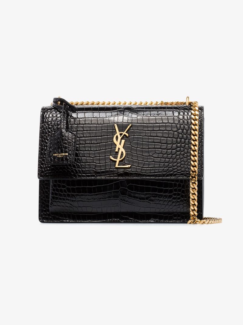 Black Sunset Medium Mock Croc Leather Shoulder Bag