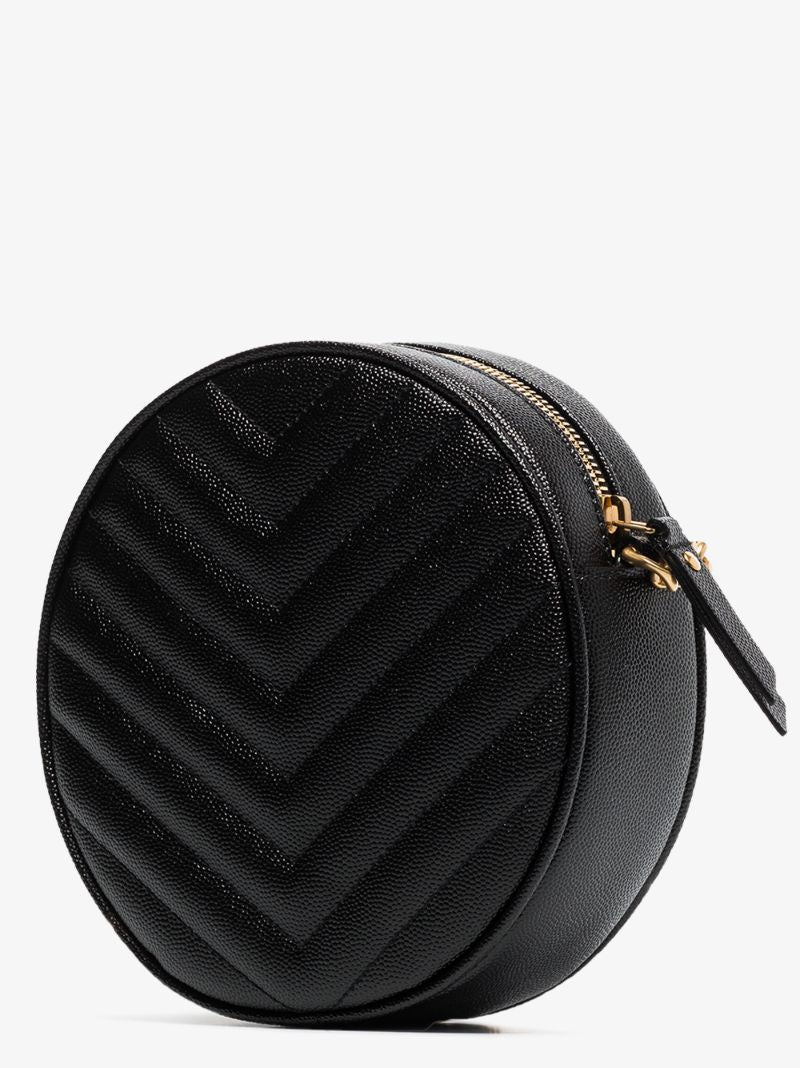 Black Vinyle Round Leather Cross Body Bag