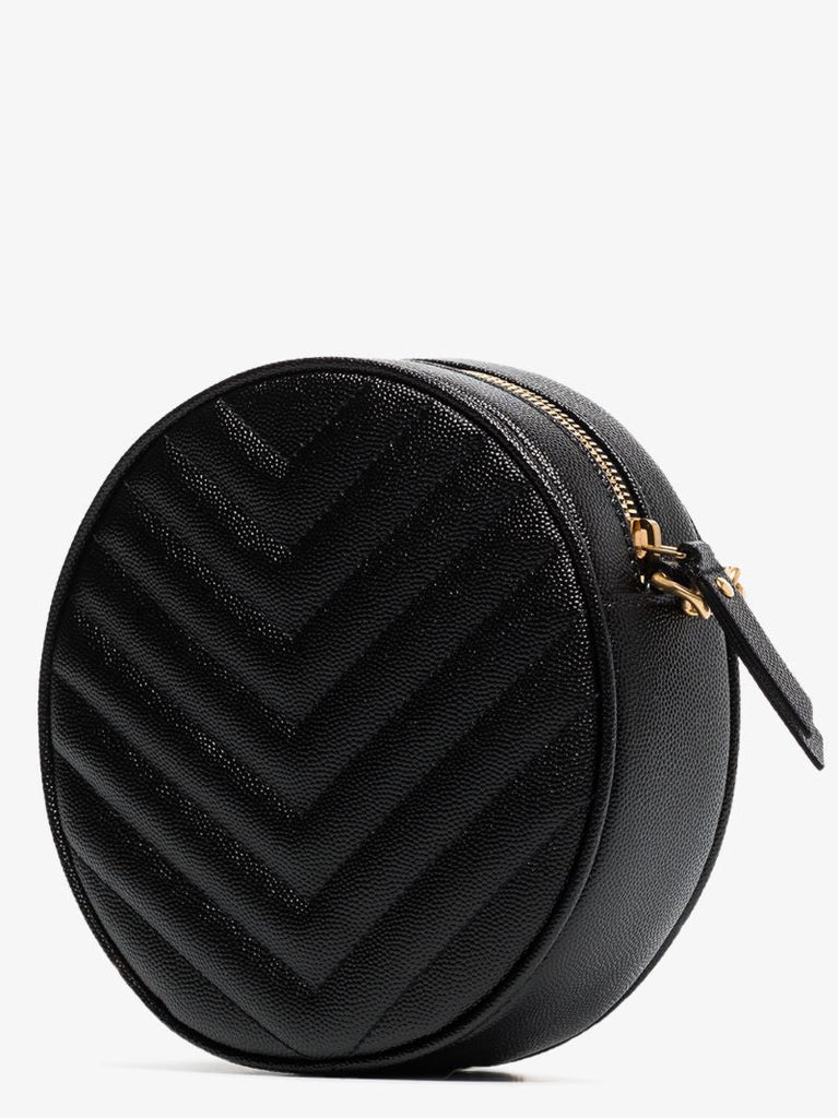 Black Vinyle Round Leather Cross Body Bag