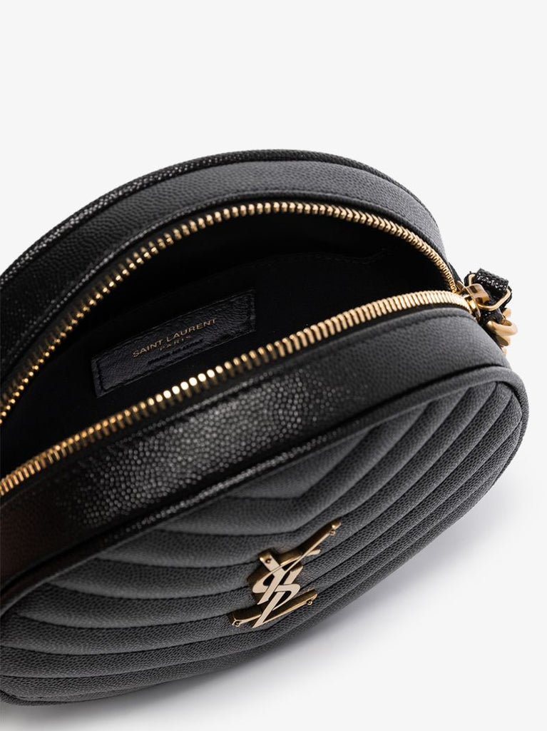 Black Vinyle Round Leather Cross Body Bag