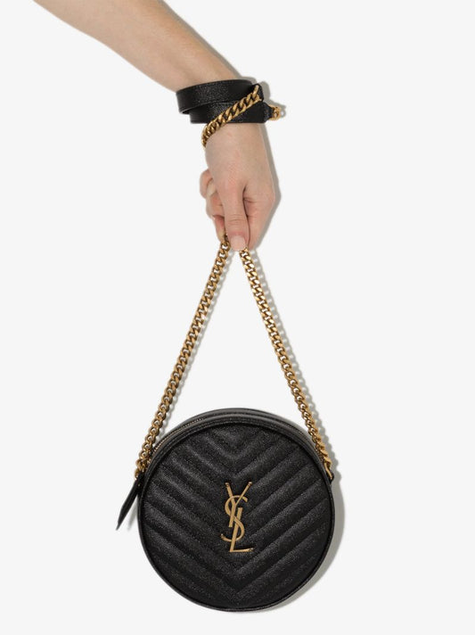 Black Vinyle Round Leather Cross Body Bag