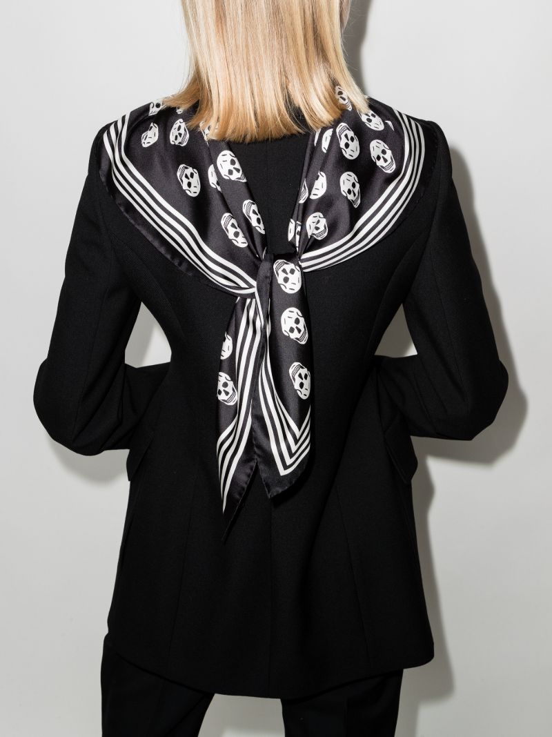 Black and White Biker Skull Print Silk Scarf
