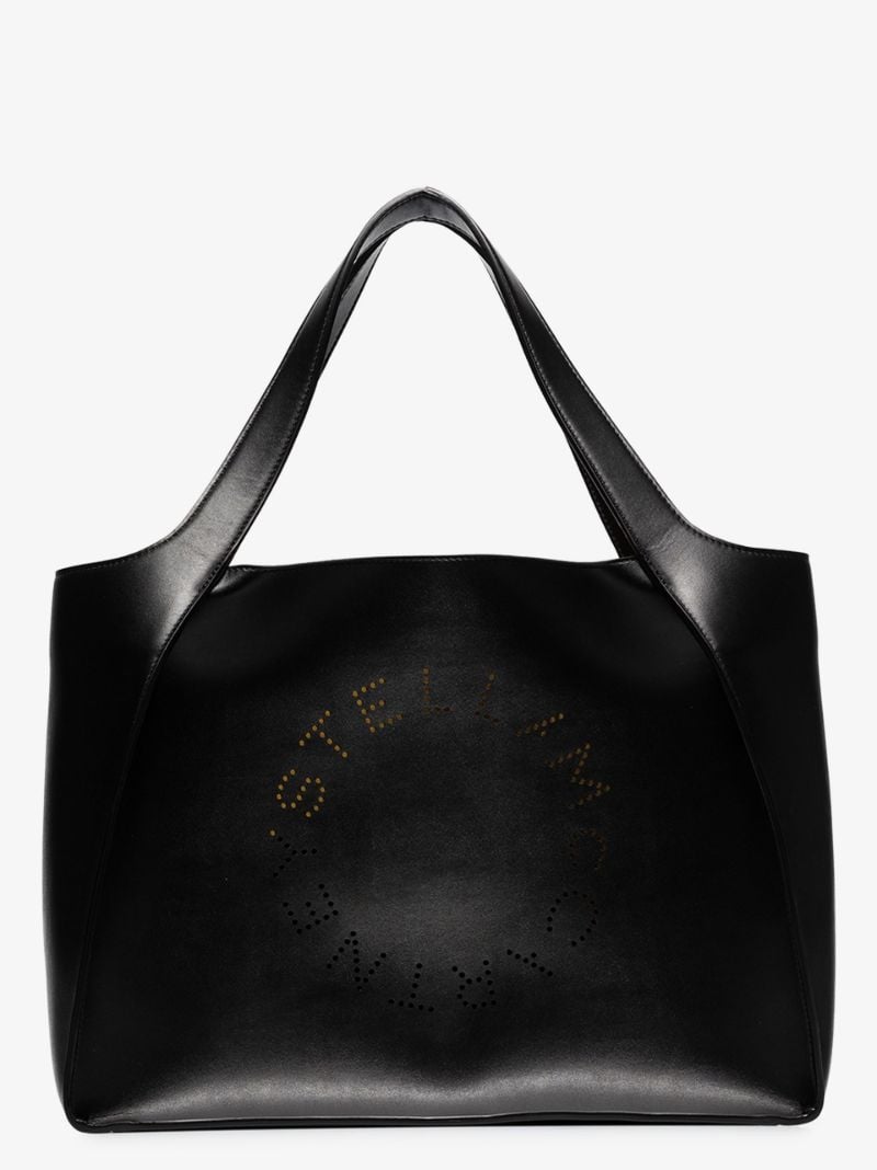 Black Stella Logo Faux Leather Tote Bag