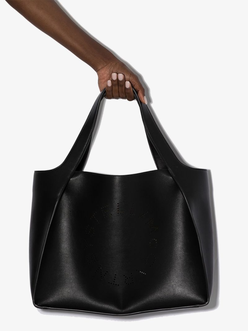 Black Stella Logo Faux Leather Tote Bag