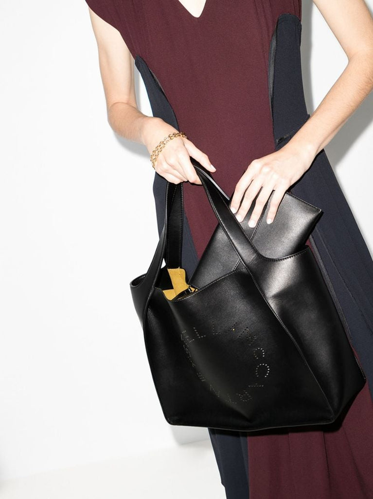 Black Stella Logo Faux Leather Tote Bag