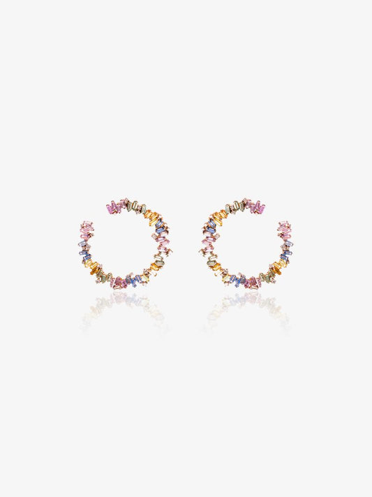 18k Rose Gold Rainbow Firework Sapphire Diamond Hoop Earrings