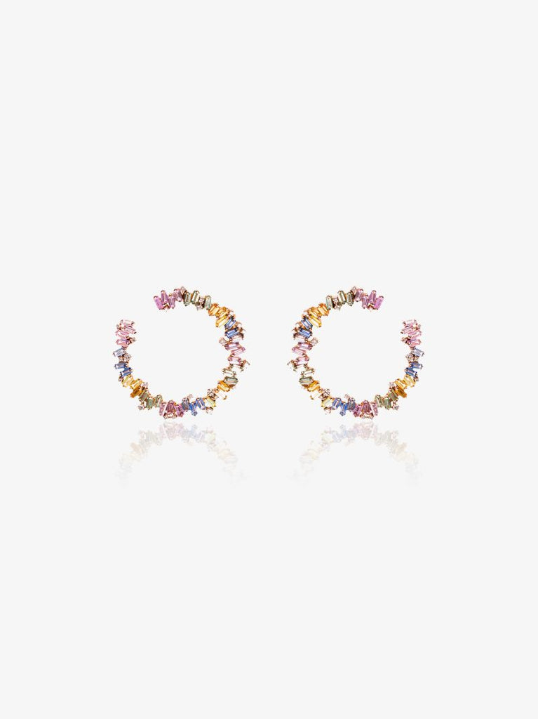18k Rose Gold Rainbow Firework Sapphire Diamond Hoop Earrings