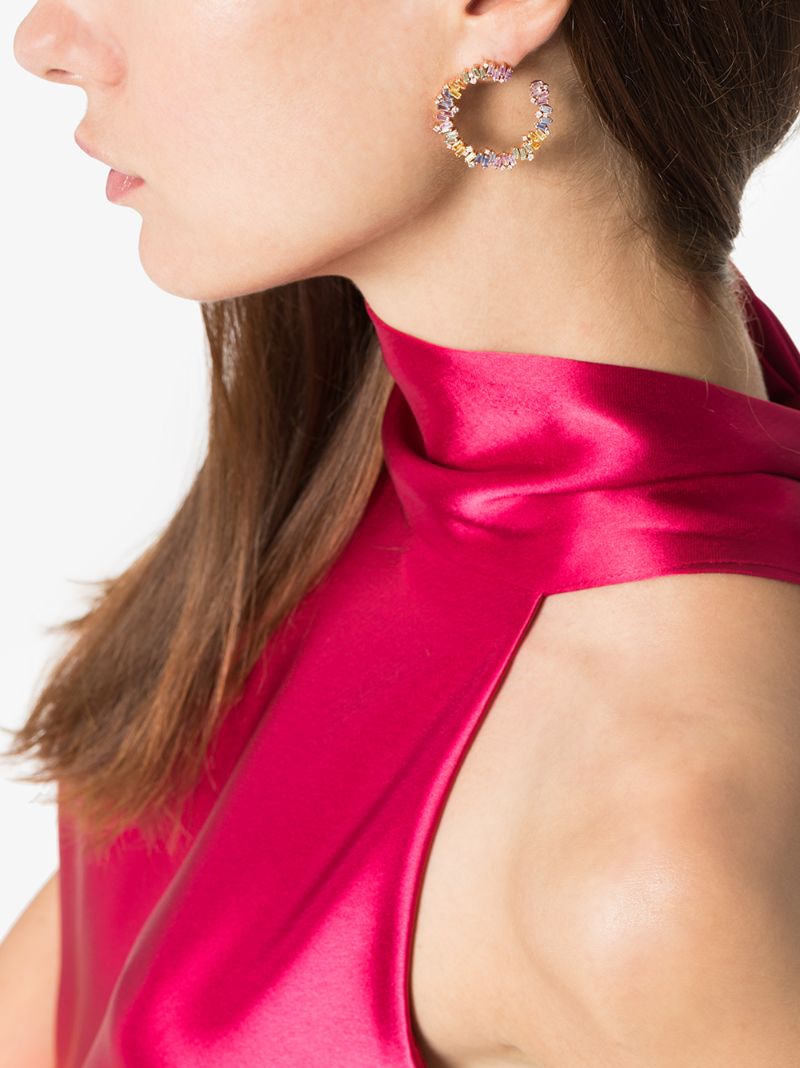 18k Rose Gold Rainbow Firework Sapphire Diamond Hoop Earrings