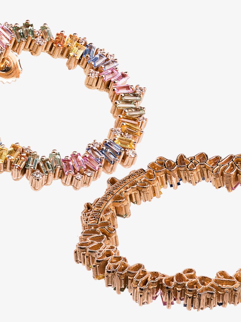 18k Rose Gold Rainbow Firework Sapphire Diamond Hoop Earrings
