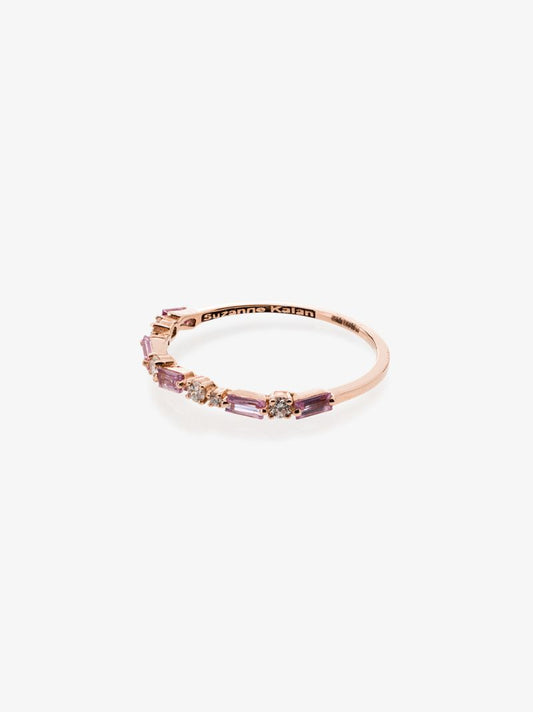 18k Rose Gold Thin Mix Diamond and Sapphire Ring