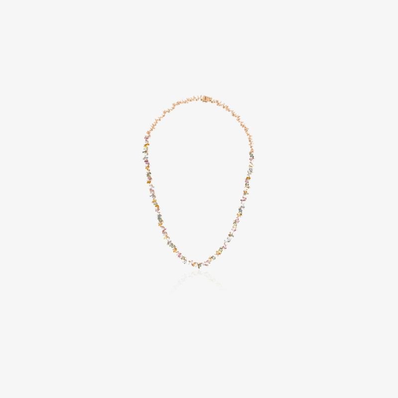 18k Rose Gold Bold Burst Sapphire and Diamond Tennis Necklace