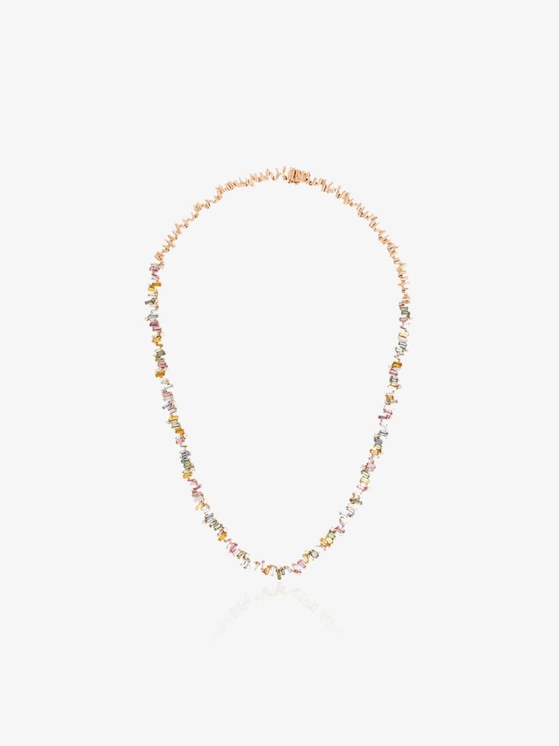 18k Rose Gold Bold Burst Sapphire and Diamond Tennis Necklace