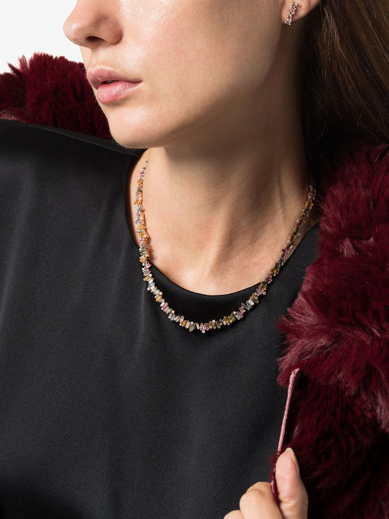 18k Rose Gold Bold Burst Sapphire and Diamond Tennis Necklace