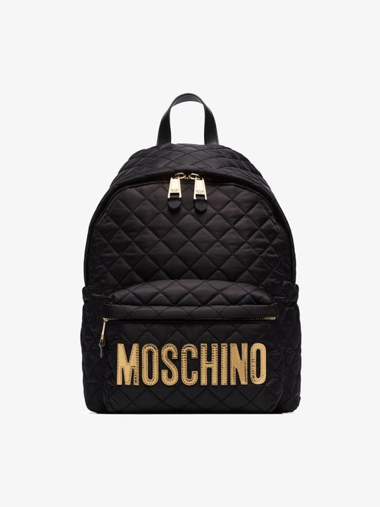 Black Logo Plaque Quilted Backpack