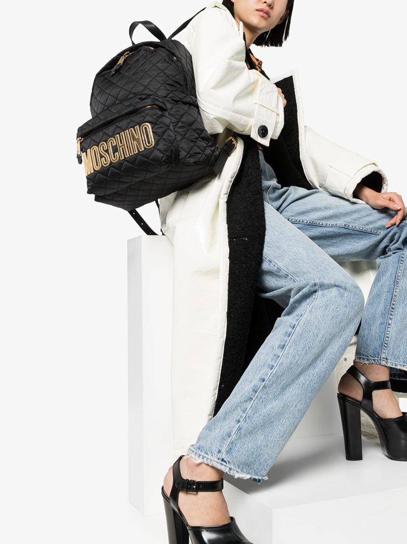 Black Logo Plaque Quilted Backpack