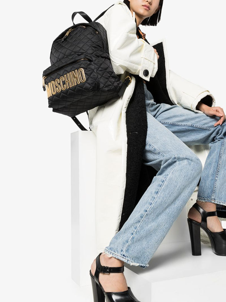 Black Logo Plaque Quilted Backpack