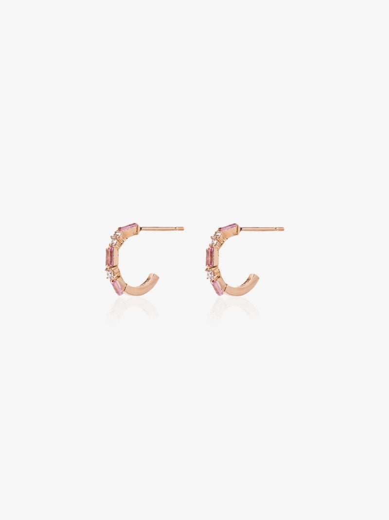 18k Rose Gold Thin Mix Sapphire and Diamond Hoop Earrings
