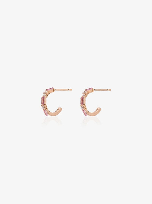 18k Rose Gold Thin Mix Sapphire and Diamond Hoop Earrings