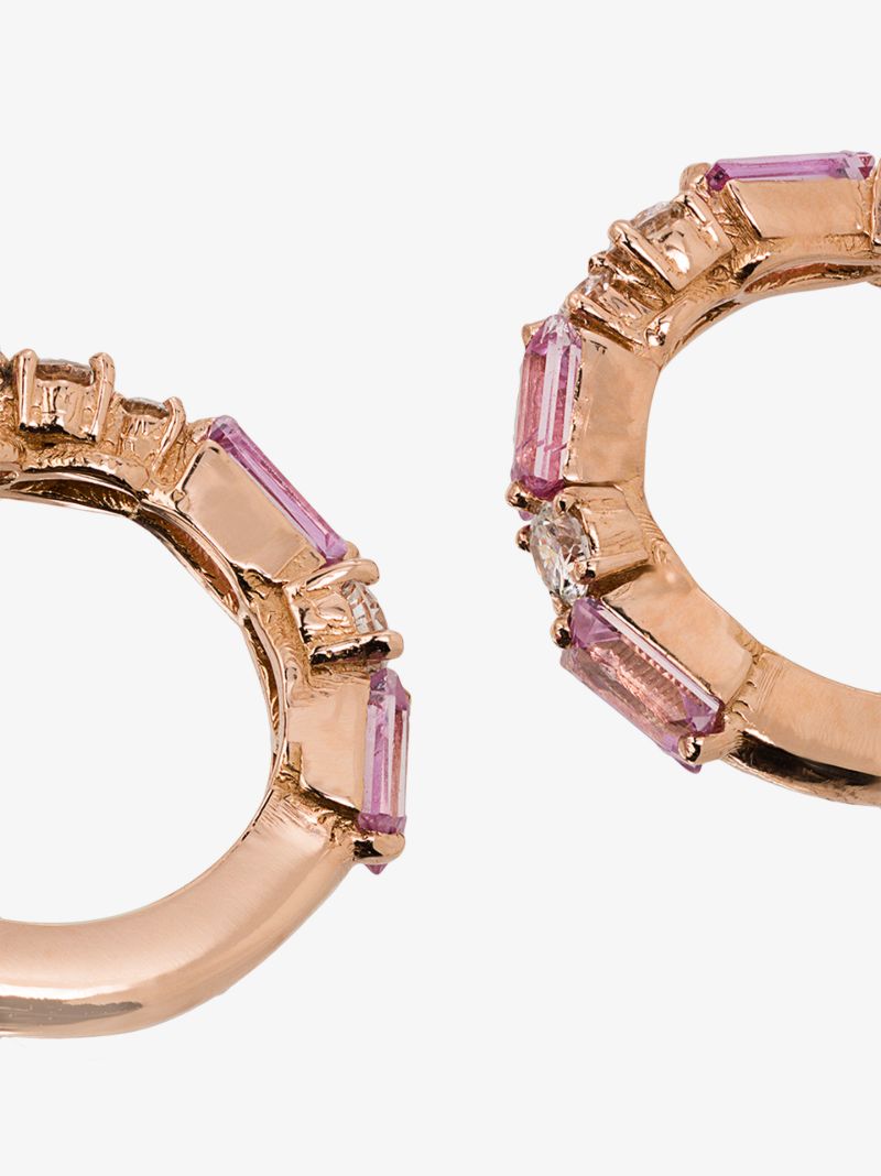 18k Rose Gold Thin Mix Sapphire and Diamond Hoop Earrings