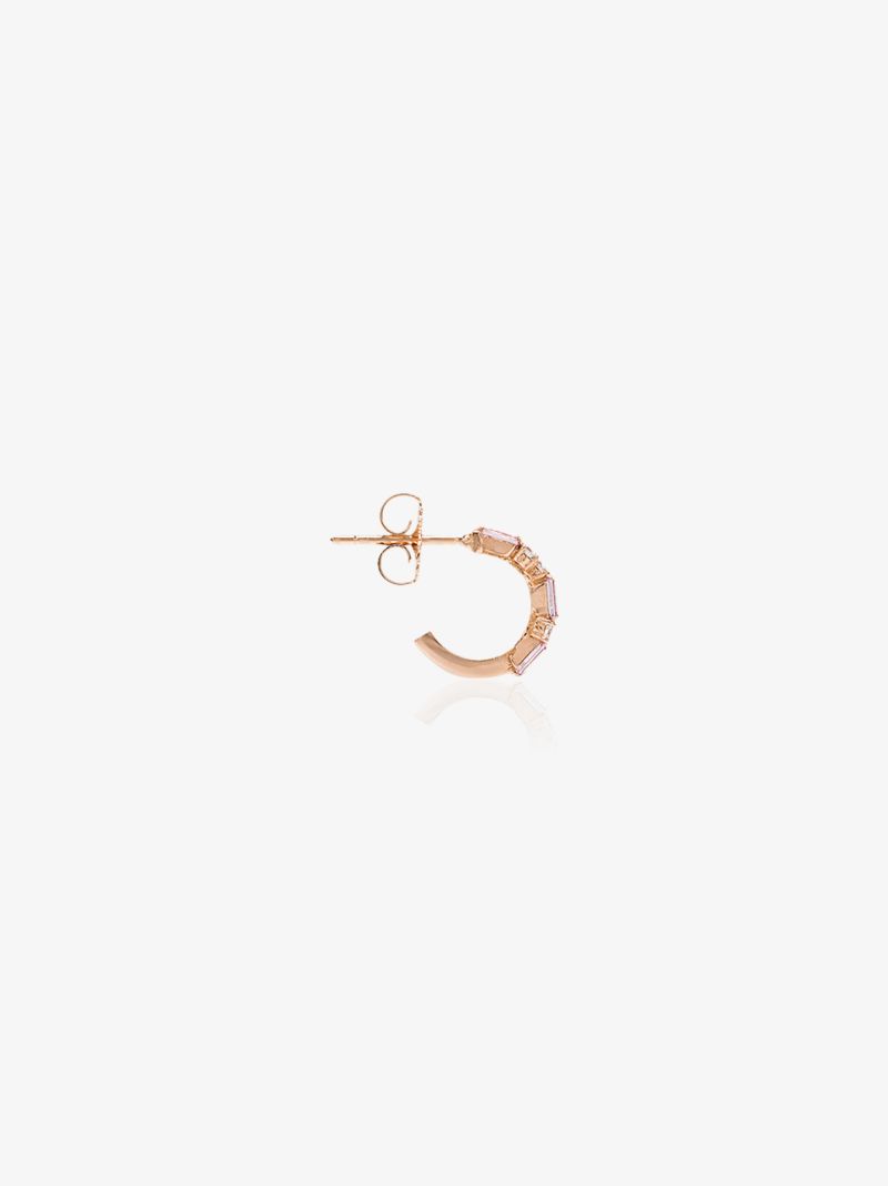 18k Rose Gold Thin Mix Sapphire and Diamond Hoop Earrings