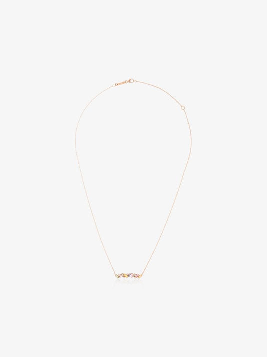 18k Rose Gold Rainbow Firework Sapphire Diamond Necklace