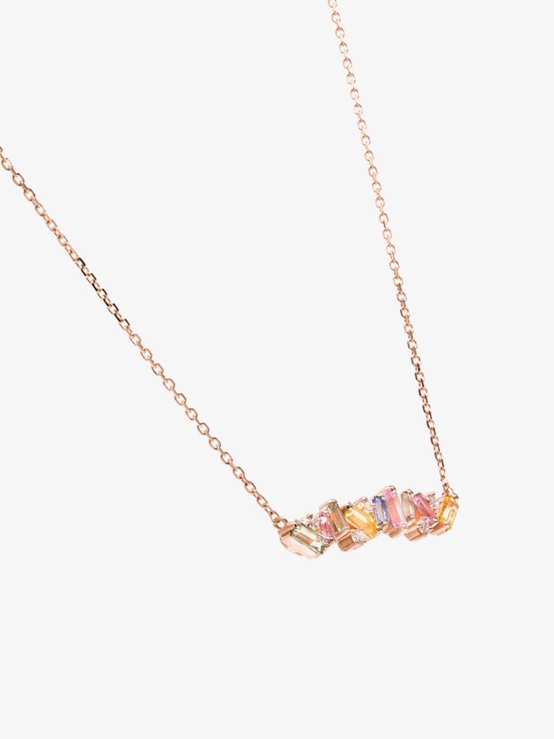 18k Rose Gold Rainbow Firework Sapphire Diamond Necklace