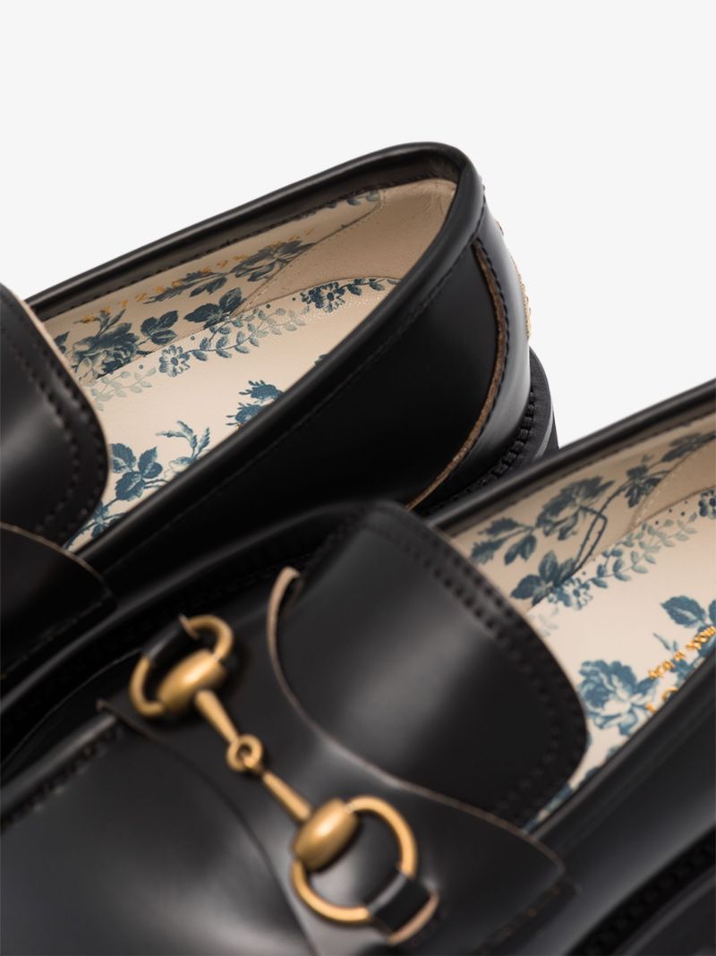 Black Leather Lug Sole Loafers